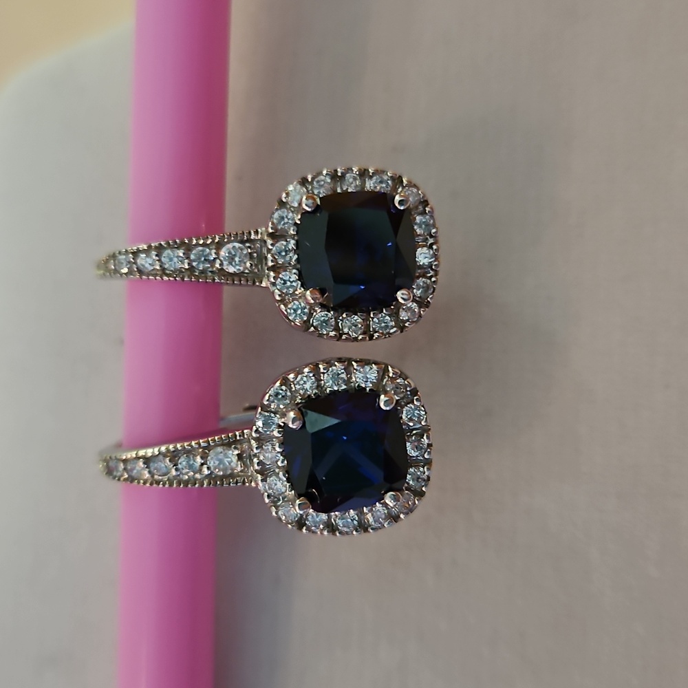Cushion Cut Sapphire Earrings - Picture 16 of 16